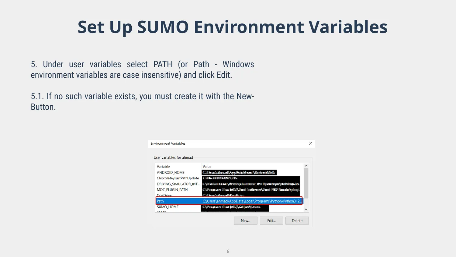 Windows user variables with Path selected