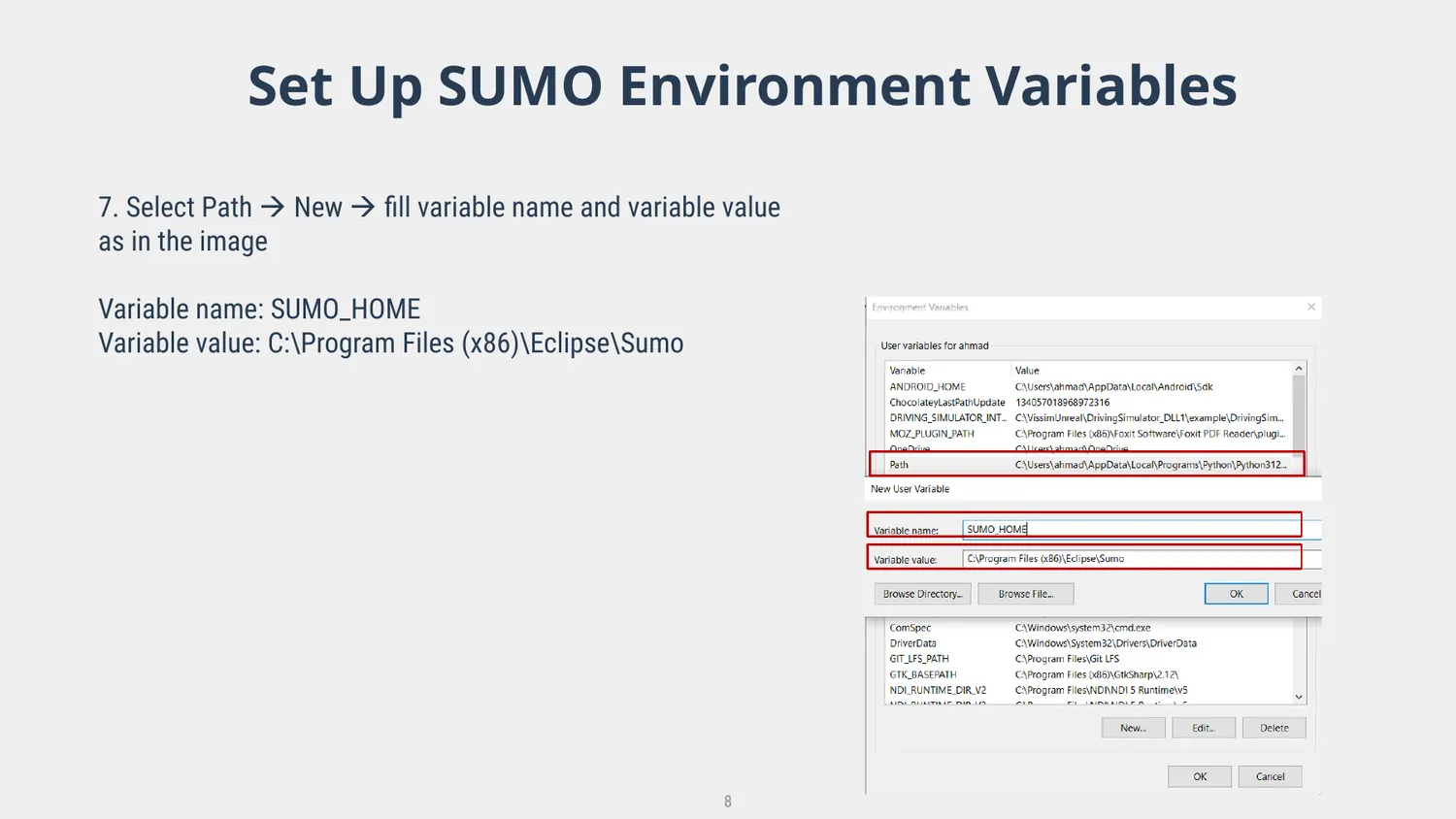 Creating the SUMO_HOME environment variable