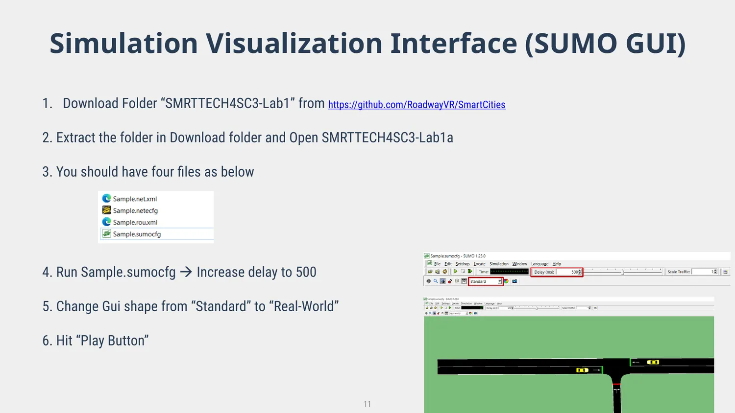 Running Sample.sumocfg in SUMO-GUI