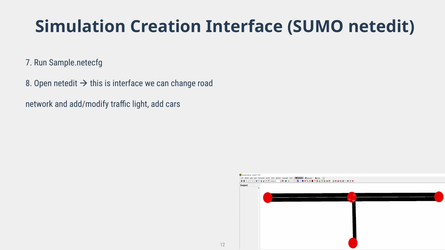 Sample road network opened in SUMO NetEdit