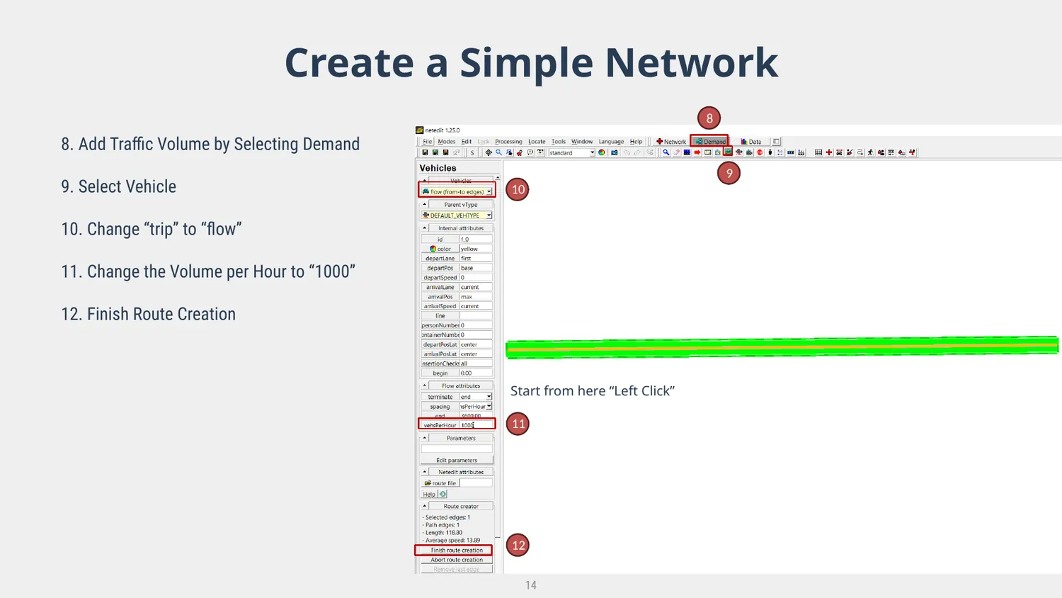 Adding a traffic flow of 1000 vehicles per hour in NetEdit