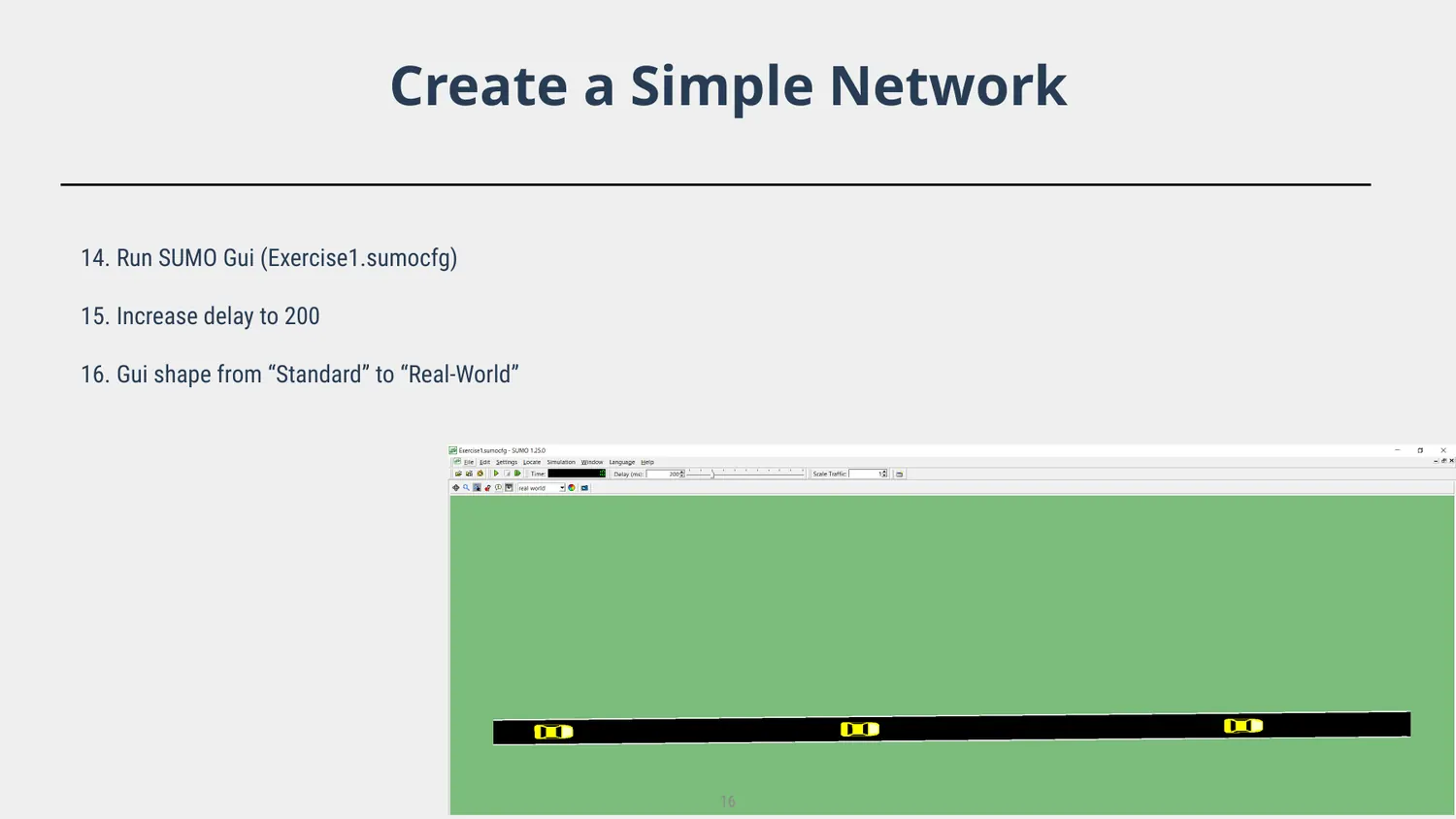 Simple Exercise1 network running in SUMO-GUI